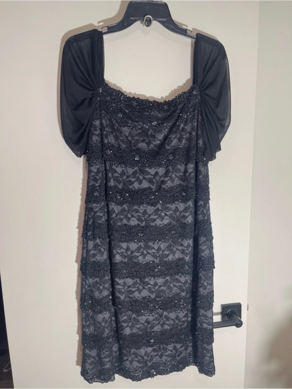 Patra Black Lace Midi Dress with Beaded Accents